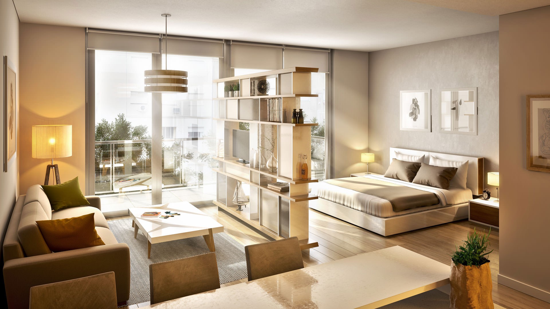 Studio r&eacute;sidentiel - Perspective int&eacute;rieure