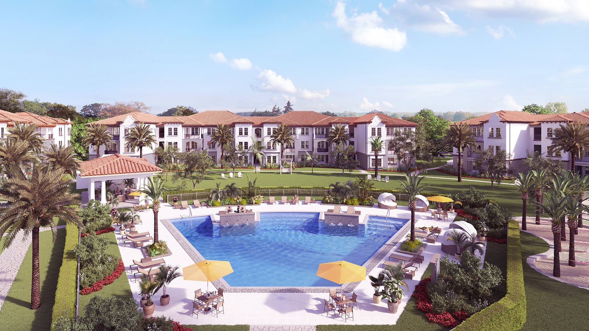 Piscina en edificio residencial - Imagen 3D A&eacute;rea